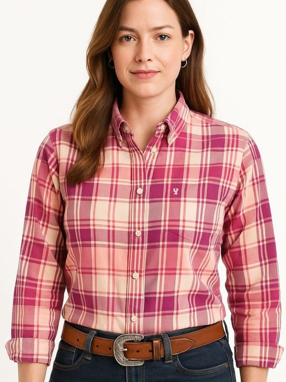 Wrangler | Twenty X Womens Western Shirt Purple Plaid Metallic Button Up Size L